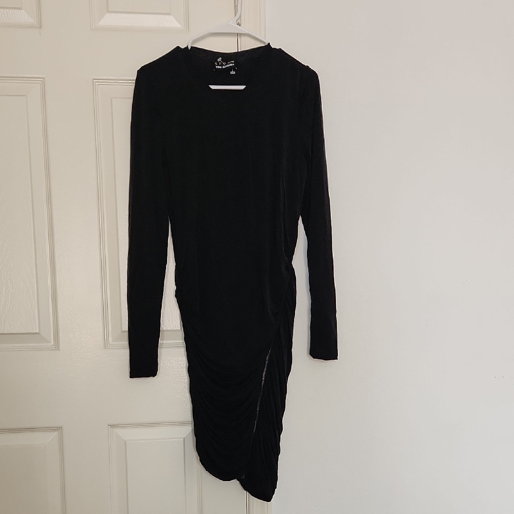 The Kooples Sport Black Mini Tight Dress Cupro Jersey Size Large $345